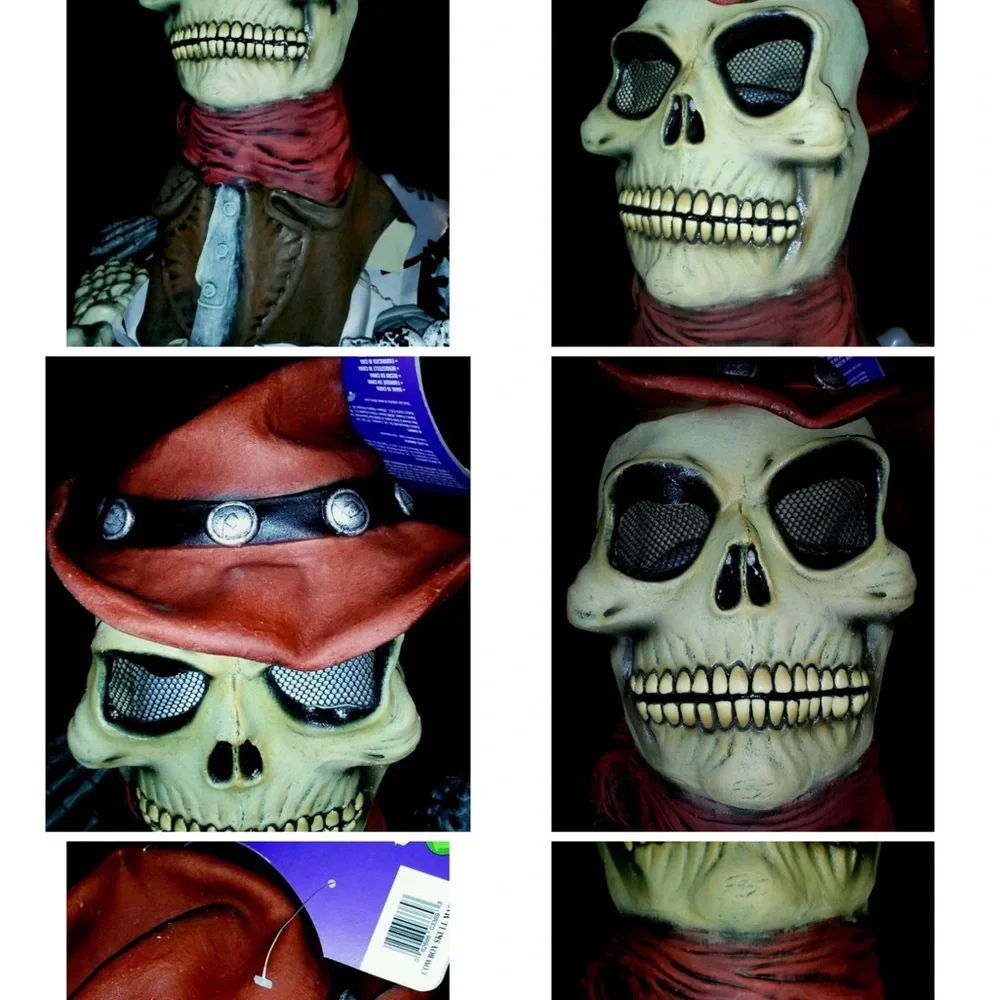 NW scary mask Cowboy SKULL LATEX DELUXE FULL HEAD RUBIES 3389 HARD 2 FINE VINTAG